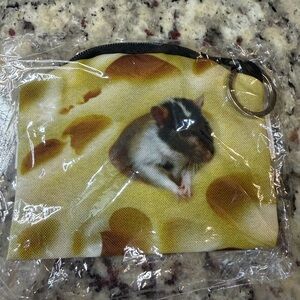 Cheese Print Mini Coin Purse with Rat